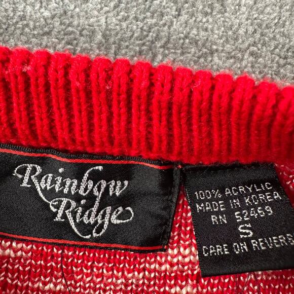 Vintage Rainbow Ridge Animal Print Sweater Women's Small Red Knit Crew Neck - Picture 5 of 8